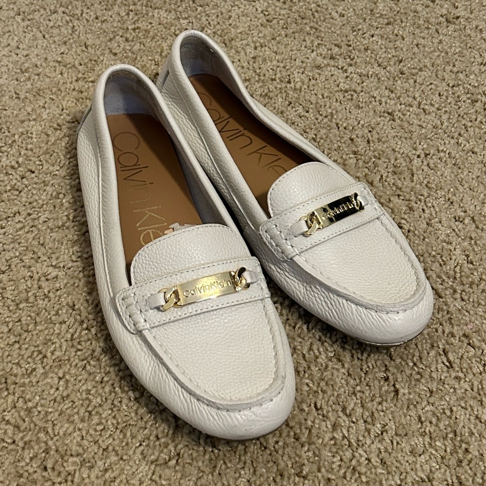 Calvin Klein White Leather Loafers size 8.5